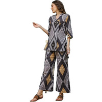 KLOSIA Women Kurta Set for Women | Co-ords Set | Kurta Pant Set | Coordinate Set | Summer Suit | Printed Short Kurti with Pant Set | (Small) Black