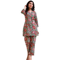 DHRUVI TRENDZ Regular Fit Formal Floral Printed Rayon Western Co-ord Set for Women(Available in 2XL and 3XL) (DT-W1731&TR822_Green_L)