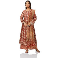 Amazon Brand - Myx Women's Silk Blend Salwar Suit (SS24-MYX-SGN-SKD-10_Red Floral Bagru_S)