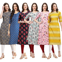Pinkmint Women's Crepe Digital Print Straight Kurta Pack of 6 [CR-341-353-345-340-339-329-XXL]