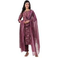 Anekha Women's Violet Viscose Blend Abstract Regular Kurta Set (ANC24ST00397-M)
