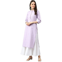 Hritika Women Purple Striped Self Design Straight Cotton Blend Kurta [ HRK0037LVNDR_XL ]_(HRK0037LVNDR_XL)