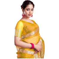 SAMAH Women's Woven Organza Saree (3644S425N_Yellow)