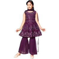 Aarika Girls Ethnic Wear Purple Colour Sequin Embroidery Georgette Kurti Sharara Set (4-10 Years)