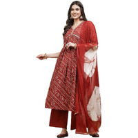 Stylum Women's Bandhej Printed Rayon Naira Cut Kurta Palazzo Dupatta Set (KPDRUSTCHARLI40_Rust, L)
