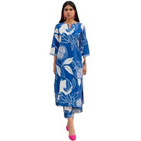 ANNI DESIGNER Women's Rayon Blend Straight Printed Kurta with Pant (ANAAR-Blue_S_Blue_Small)