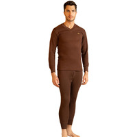 Lux Cottswool Mens Cotton Thermal Set (COTT_Brown_FS_Vneck_TRO_Set_2XL-100)