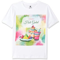 Clotth Theory Girl's Happy Holi Printed Half Sleeve Round Neck T-Shirt