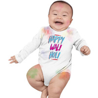 Bon Organik Unisex Happy wali Holi Bodysuit Baby (BON1215-K_White_3-6M)