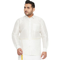 Vastramay Plus Men's White Silk Blend Ethnic Shirt || Ethnic South Indian Silk Shirt Full Sleeves Plus Size || Elegant for Holi & EID Celebration_VPLUSMSH002WH_52