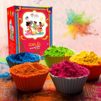 Natural Holi Colour - Organic Holi Gulal - Orange | Yellow | Red | Pink and Green - Holi Items- Pack of 5- 80gm x 5 - Holi Gift Pack -for Family, Party, Silky, Soft & Skin Friendly, 100% Safe
