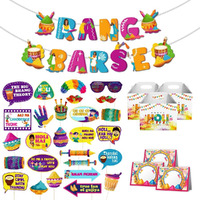 Festiko Holi Decoration Combo (Set of 48 Pcs) - 1 Pc Rang Barse Holi Banner, 27 Pcs Holi Photobooth Props, 10 Pcs Holi Goodie Boxes, 10 Pcs Holi Food Tags, Happy Holi Decorations, Holi Party Supplies