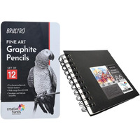 BRUSTRO Artists Fineart Graphite Pencil Set of 12 (10B-2H) with Artists Sketchbook, A6, Wiro Bound, 116 Pages 160 GSM |Ideal for Drawing,Sketching,Mandala,Shading,Artwork, Artists, Professionals.