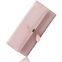 PALAY Women s PU Leather Long Wallet with Leaf Pendant Card Holders Phone Pocket Girls Zipper Coin Purse (Pink)