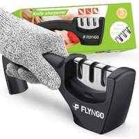 FLYNGO Manual Knife Sharpener 3 Stage Sharpening Tool for Ceramic Knife and Steel Knives (Black)