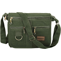 DAHSHA 8.5 Inch Stylish Small Cotton Sling Cross Body Travel Office Business Messenger One Side Shoulder Bag For Men Women (Olive Green, 24 x 8.8 x 21.5 CM)