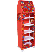 FLIPZON Multipurpose 6 Shelve Baby Wardrobe, Foldable, (Unbreakable Material) (Red) Plastic