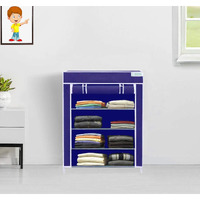 FLIPZON | 4 Shelves Baby Foldable Wardrobe | Non-Woven Fabric Shelves | Blue