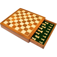 PALM ROYAL HANDICRAFTS 12 Inches Handmade Drawer Wooden Chess Board Set Made With Indian Rosewood | Inbuilt Storage Compatment For Chessmen - (12 X 12 Inches) Brown, Big Kid