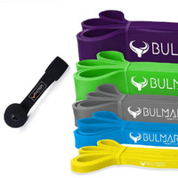 BULMARC s Resistance Band Pull Up Assist Bands Resistance Bands (Set of 5 Pull UP Bands Xlight, Light, Medium, Heavy, XHeavy (2-57) KGS) with Door Anchor Attachment ,100% Natural Thai Latex