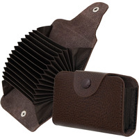 DAHSHA 13 Slots Leather Credit Card Holder Wallet with 2 Money Pocket for Men and Women (Brown,10.5x7.5x2.6 cm)