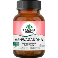 Organic India Ashwagandha Capsules - 60 Veg Caps, For Vitality & Relieves Stress, Naturally Boosts Energy & Stamina, Improves Immune System, GMP & NPOP Certified Organic