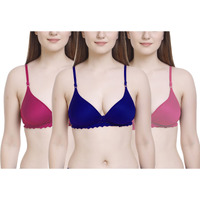 FIMS - Fashion is my style Women s Cotton & Elastane Lightly Padded Non-Wired T-Shirt Bra (NewPaddedBra_Blue,DarkPink,Pink_40_Blue, DarkPink, Pink_40)