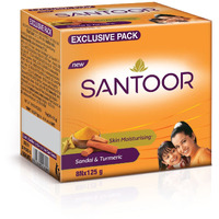 Santoor Skin Moisturizing Sandal & Turmeric Bathing Soap with Nourishing & Anti-Aging Properties| For Soft & Smooth and Younger-Looking Skin| For All Skin Types| Pack of 8, 125g