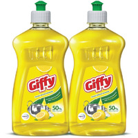 Giffy Liquid Dish Wash Gel 500ml Pack of 2 with Active Salt & Lemon| 2x Faster Tough Grease Removal & Natural Fragrance| Removes Odour| Easy Lather & Rinse Off| Leaves No White Residues| Hand-Safe