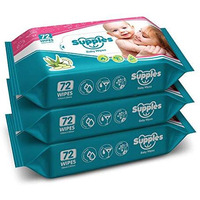 Amazon Brand - Supples Baby Wet Wipes | 216 Wipes | 72 Wipes x 3 Packs | Enriched With Aloe Vera and Vitamin E | Alcohol-free and Paraben-free | Pure Water-Based Formulation