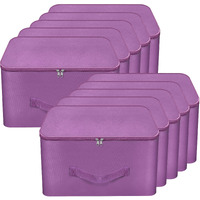 Storite 10 Pack Nylon Wardrobe Bag Underbed Moisture Proof Cloth Storage Organizer, Storage box for Clothes Saree Bags with Zippered Closure & Handle (Purple, 38x33x22 cm) Square