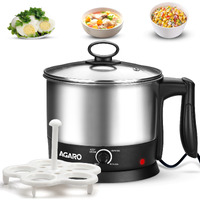 AGARO Esteem Electric Multi Kettle 1.2L, 600W, with Stainless Steel Body, Egg Rack, Grill Rack, 3 Heating Modes & Rapid Boil Technology, Boiling Water and milk, Tea, Coffee, Oats, Noodle, Soup