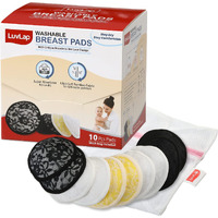 LuvLap Natural Bamboo Washable Nursing Breast Pads for Breast feeding mothers, Beautiful Lace Style, Contoured Shape for snug fit, Nipple Pad, Includes Laundry Bag, Super absorption, 10Pc