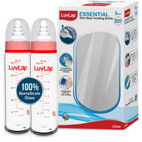 LuvLap Essential Slim Neck Glass Feeding Bottle, New Born/Infants/Toddler Upto 3 Years, Pack of 2, 250ml