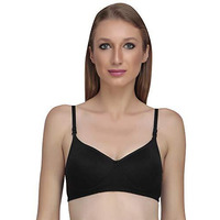 Liigne Women Padded Bra - Made of Pure Cotton Full Coverage Non Wired Soft Cup for T-Shirt Saree Dress Sports Garment for Daily Use Black