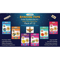 Funvention Birthday Return Gifts (Pack of 12) - DIY Spinning Top Kits (Solar System) Build, Color, Play, Art & Craft Coloring Activity Party Pack Return Favors for Kids (2 Tops & 8 Colors Per Pack)