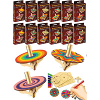 Funvention DIY Spinning Top Kits (Mandal Art) Pack of 12 - Build, Color, Play, Art & Craft Coloring Activity Birthday Return Gifts Party Pack Return Favors for Kids (2 Tops & 8 Colors Per Pack)
