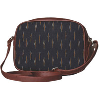 ZOUK Handmade Vegan Leather Ikat GreRe Print Women s Sling Bags With Adjustable Shoulder Strap