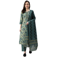 Vaamsi Cotton Printed Kurta Palazzo Dupatta Set (VKSKD1091_L_Teal)