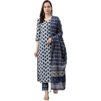 Vaamsi Women s Rayon Blend Blend Floral Block Printed Straight Kurta Pant With Dupatta (VKSKD1099_XXL_Off-White)