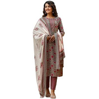 Vaamsi Women s Floral Printed Straight Kurta Pant With Dupatta (VKSKD1133_M_Grey)