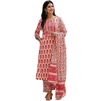 Vaamsi Women s Cotton Printed Kurta Pant Dupatta Set (VKSKD1154_M_Pink)