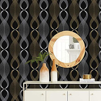 ANNA CREATIONS Self Adhesive Decorative Peel Stick Sea Green Waterproof Floral Wallpaper Removable Wall Sticker for Living Room Hall Decoration PVC Vinyl DIY Wall Stickers 45x304cm (Black Gold Waves)