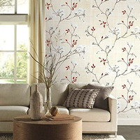 ANNA CREATIONS Self Adhesive Decorative Peel Stick Sea Green Waterproof Floral Wallpaper Removable Wall Sticker for Living Room Hall Decoration PVC Vinyl DIY Wall Stickers 45x304cm (Beige Cherry)
