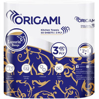 Origami 3 Ply Kitchen Tissue Paper Roll - 2 in 1 (50 Pulls Per Roll, 100 Sheets)