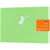 MENORAH - A5 Artists Sketchbook - Drawing Book - 140 GSM - (58 Sheets / 116 Pages) - (Size - 14.8 cm x 21.0 cm)  CASSATA Sketch Book - Completely Handmade- (Apple Green - Kitty Cat)- Landscape