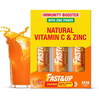 Fast&Up Charge Natural Vitamin C - 60 Effervescent Tablets, Amla Extract + Zinc for Daily Immunity | Helps to boost & Strengthens Collagen for Healthy Skin, Hair & Nails- Orange Flavour