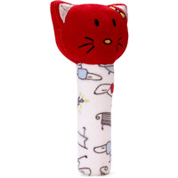 Pikipo Kitty Face Rattle Soft Toy with Squeeze Handle for Squeaky Sound (Red)