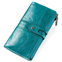 Contacts Bifold Wallets for Women | Genuine Leather Ladies Clutch/Wallet with RFID Protection | Slim Zipper Purse/Card Holder Organizer for Women (W15-Teal Blue)