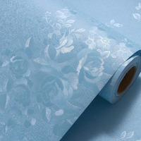 Wolpin Wall Sticker Wallpaper Flower Rose Textured (45 x 300 cm) DIY Self Adhesive Decal Bedroom, Living Room, Hallway, Oceanic Blue